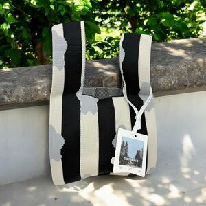 NWT Stylish Monochrome Striped Canvas Tote